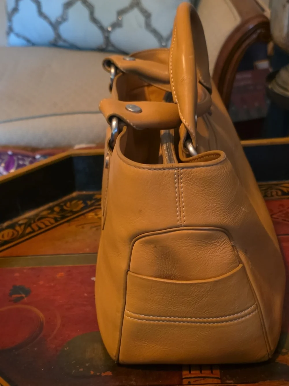 Celine Tan Leather Satchel with Silver Hardware